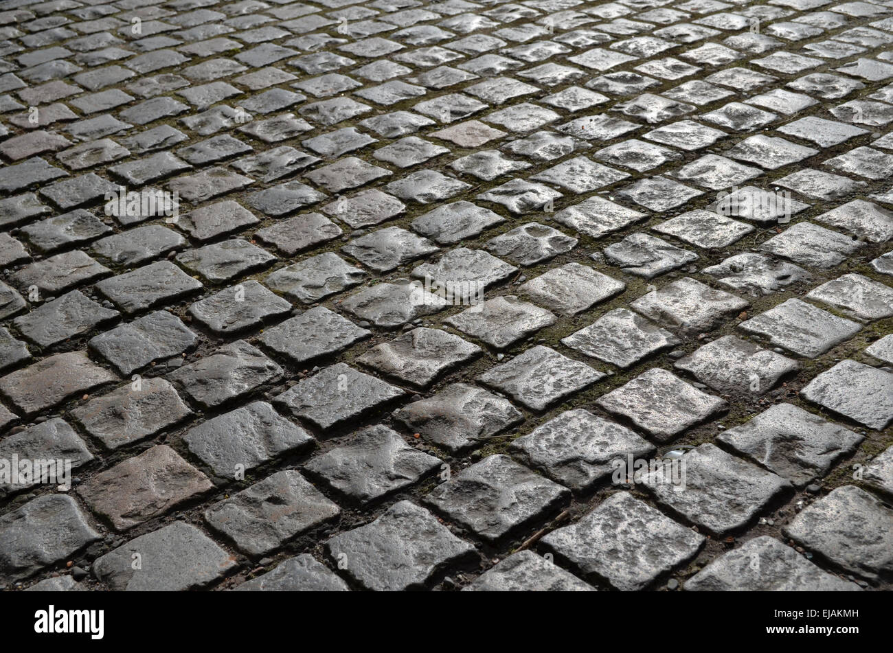 Die alten gepflasterten Straßen in der Stadt Silloth, ein viktorianischer Badeort im Norden von England Stockfoto