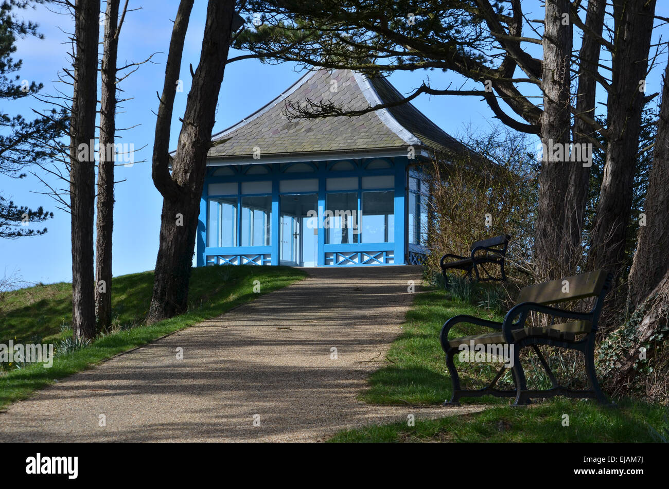 Die viktorianischen Pagode, auch bekannt als der "Pavillon", befiehlt außergewöhnliche Aussicht nach allen Seiten. Silloth, Cumbria Stockfoto