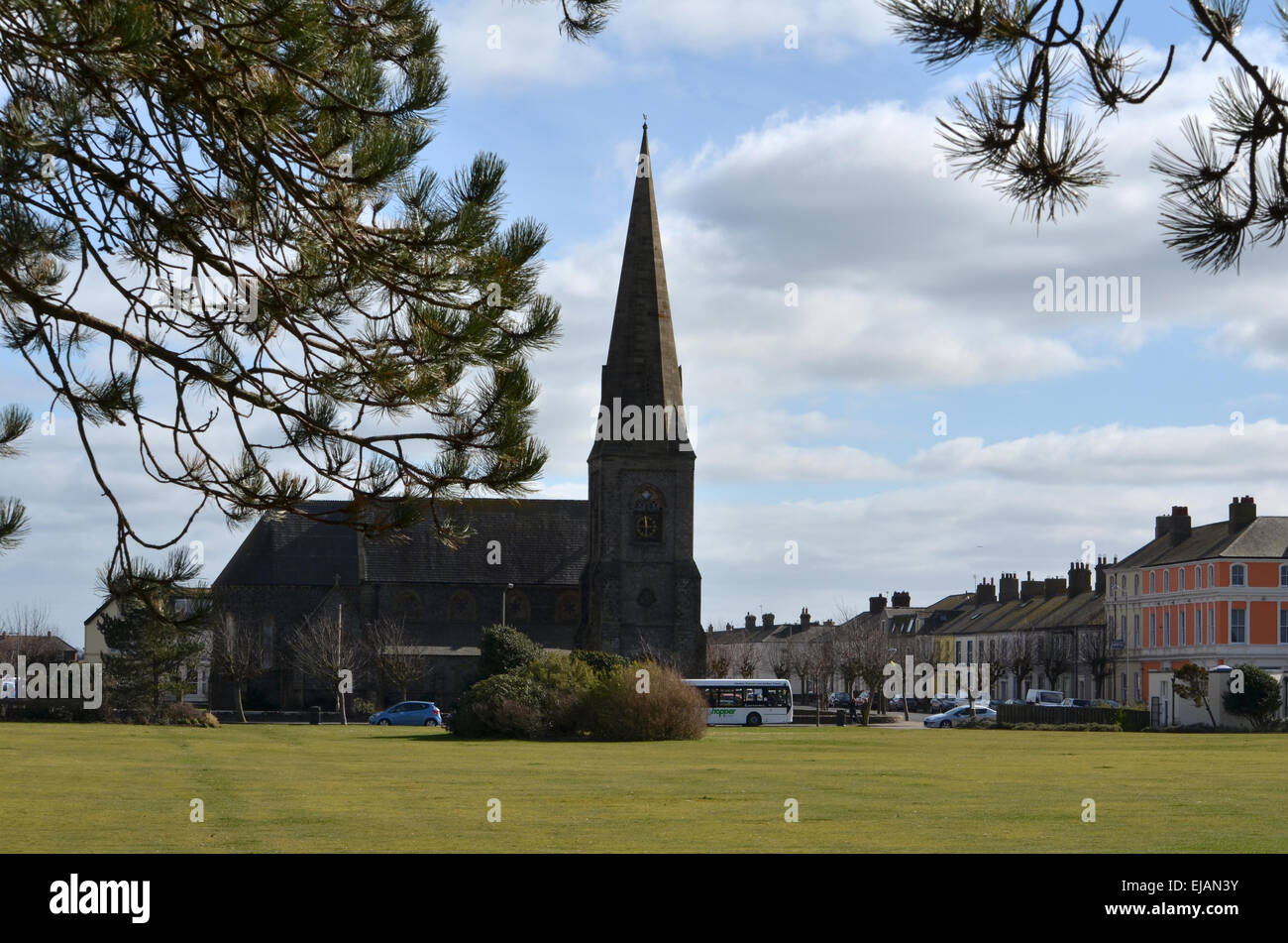 Grün, Silloth, Cumbria, England. Silloth die größte Kirche ist Christus-Kirche, die auf Criffel Straße liegt. Stockfoto