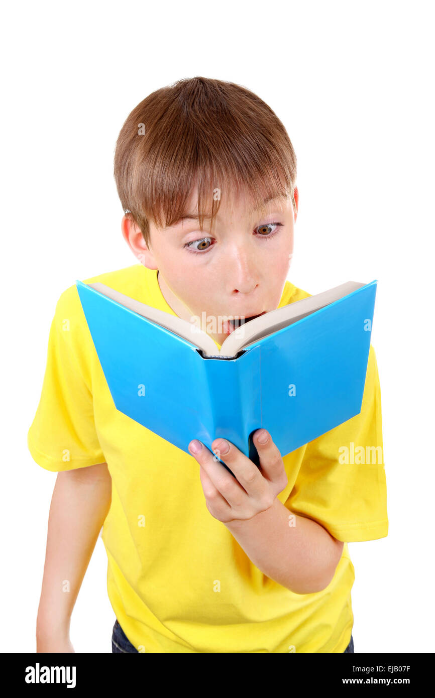 Überrascht Kid mit dem Buch Stockfoto