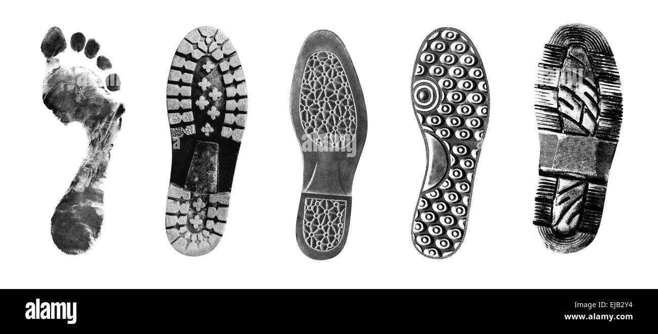 Schuh und Fuß Ausdrucke Stockfoto