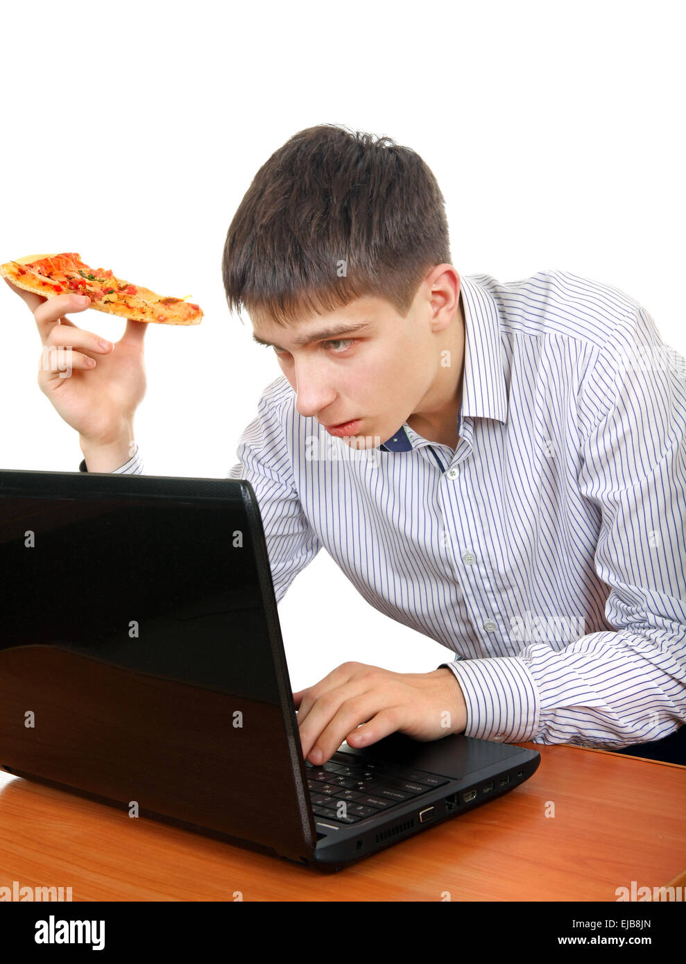 Student mit einer Pizza Stockfoto