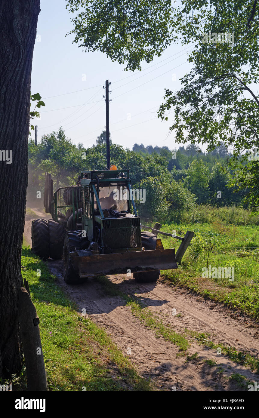 LKW für den Transport des geschnittenen Holzes. Stockfoto