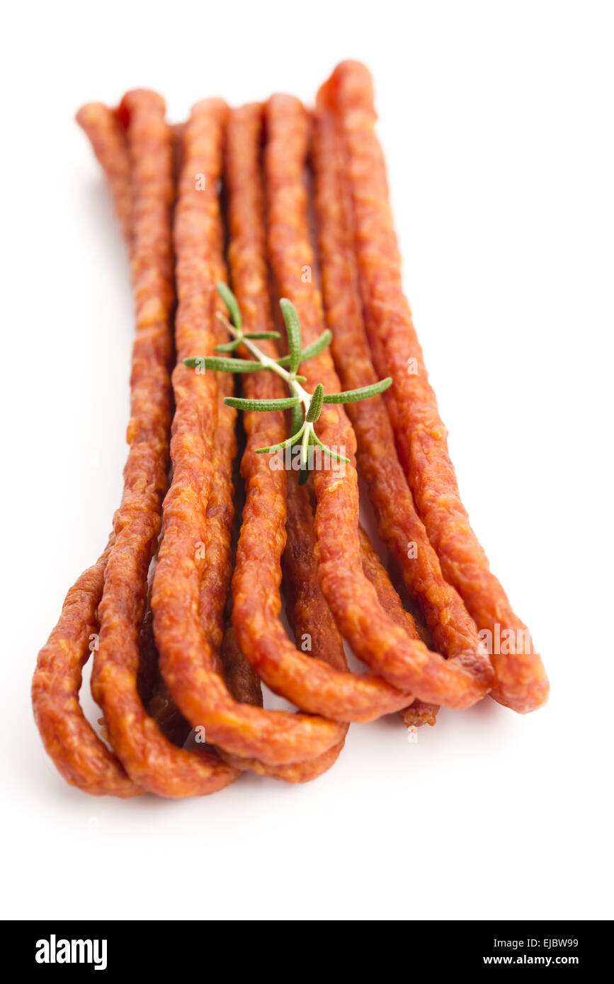 Kabanos - polnische lange, dünne Wurst aus Schweinefleisch gemacht Stockfoto