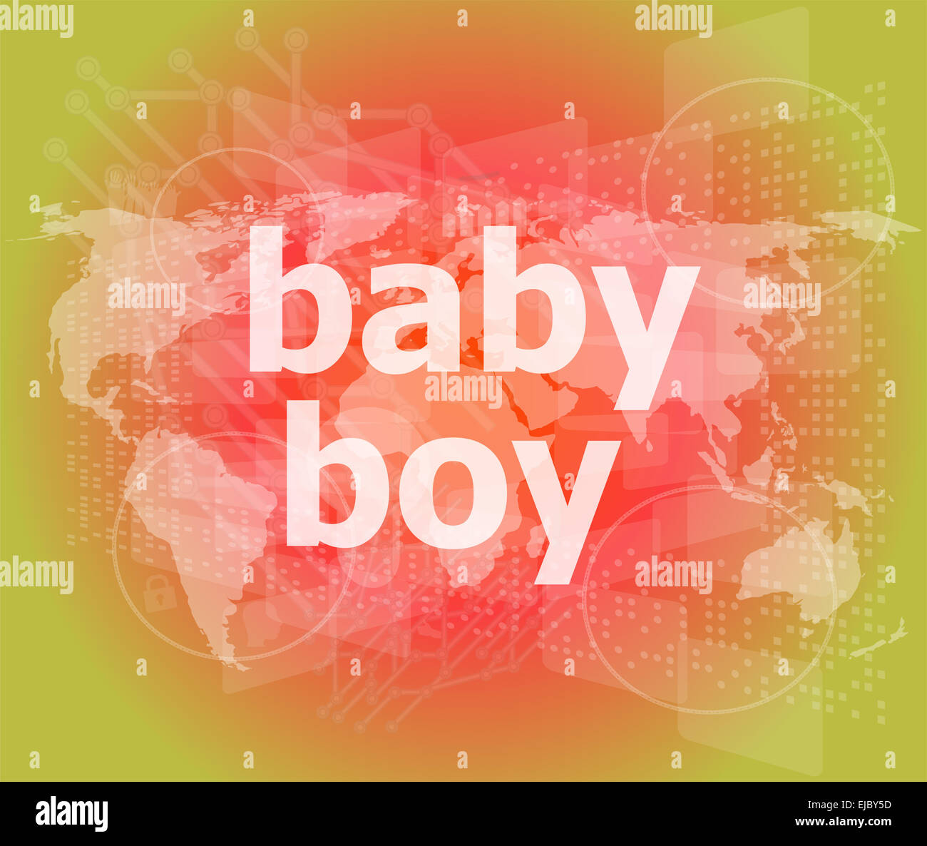 Baby Junge Wort auf einem virtuellen digitalen Hintergrund Stockfoto