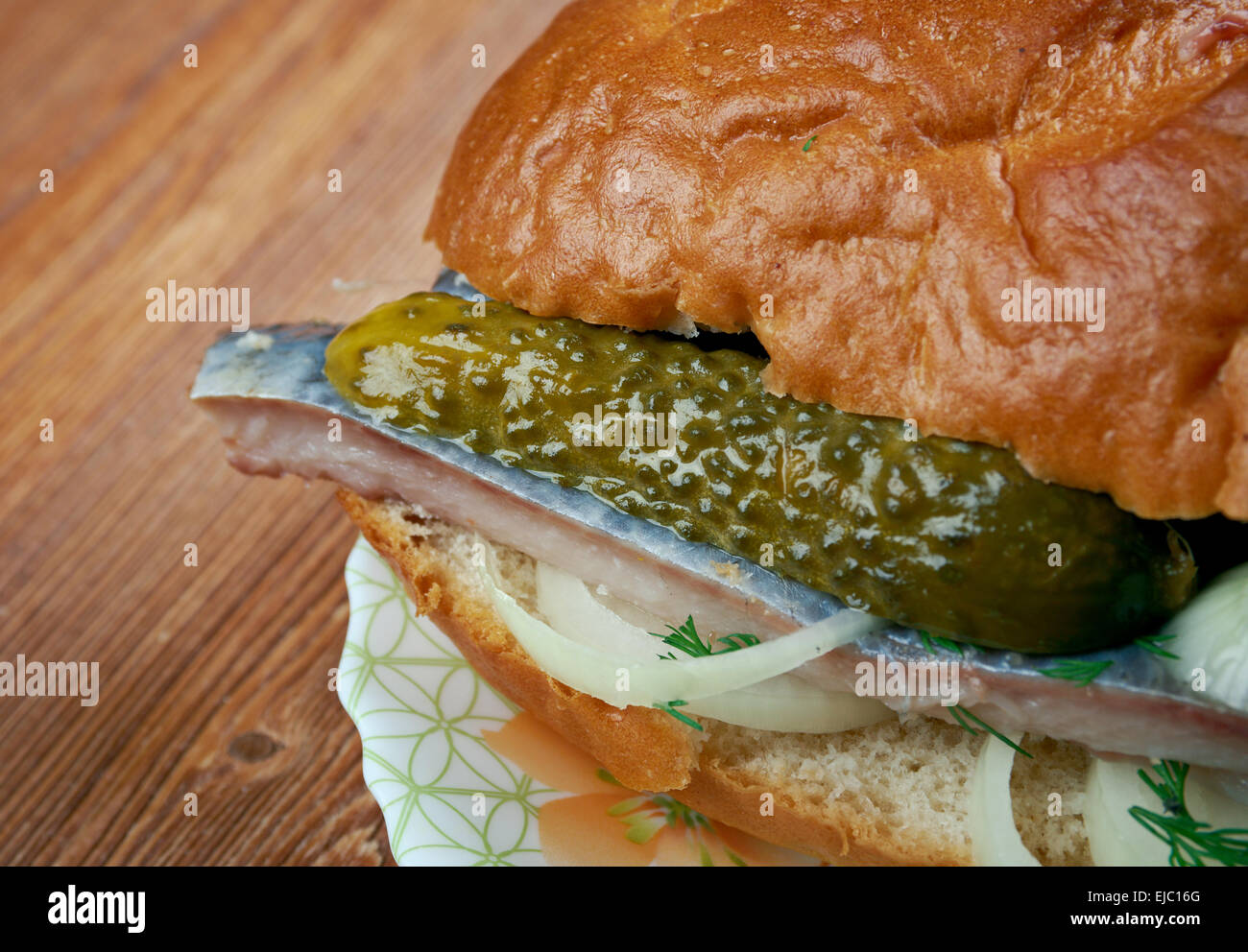 Traditionellen holländischen Sandwich withherring Stockfoto