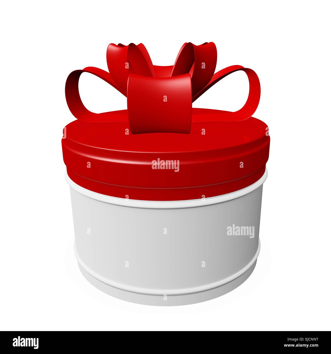 Runde Geschenk-Box mit rotem Deckel und Bogen Band Stockfoto