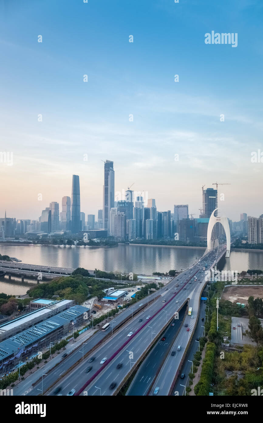 Luftaufnahme von Guangzhou Liede Brücke Stockfoto