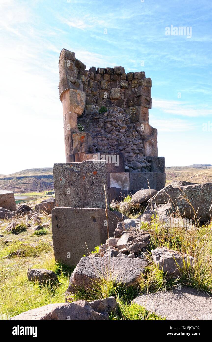 Tod-Kult schwere Turm Sillustani Peru Stockfoto