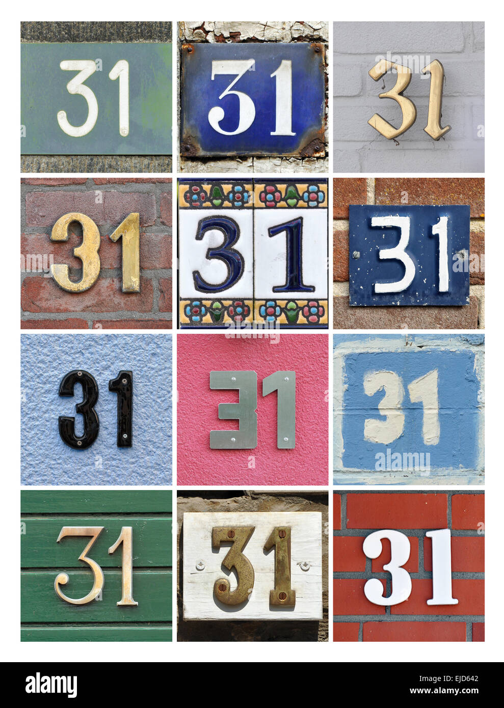Nr. 31 - Collage des Hauses zahlen einunddreißig Stockfoto