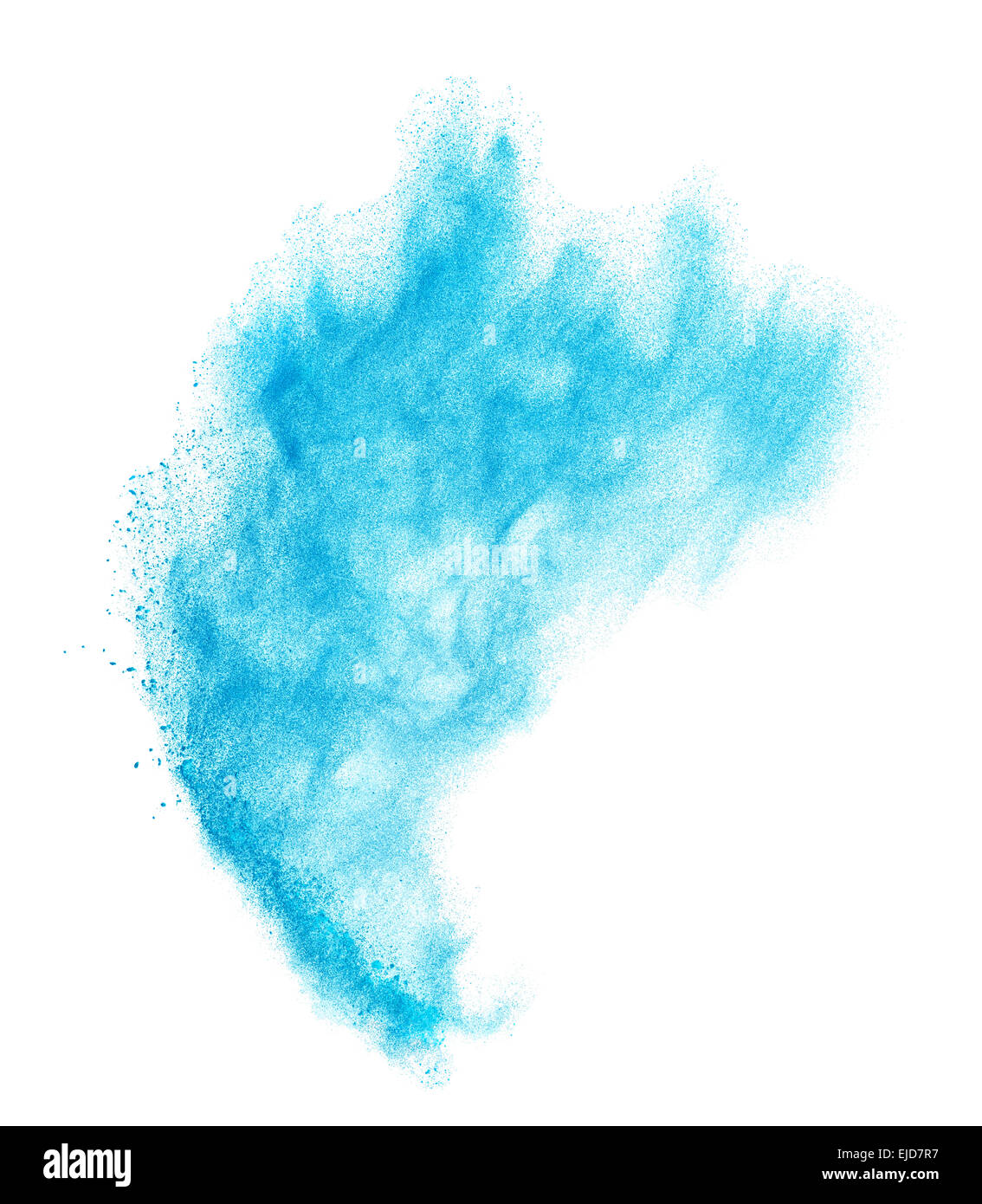 Einfrieren der Bewegung des blauen Staubexplosion isoliert auf weiss Stockfoto