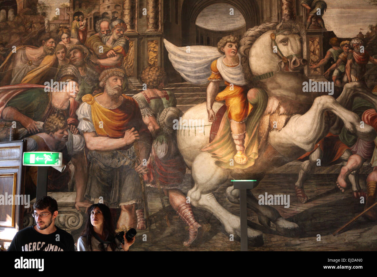 Alexander der große zähmt Bucephalus. Fresko von unbekannten Künstler Alexander Room in der Villa Farnesina in Rom, Italien. Stockfoto