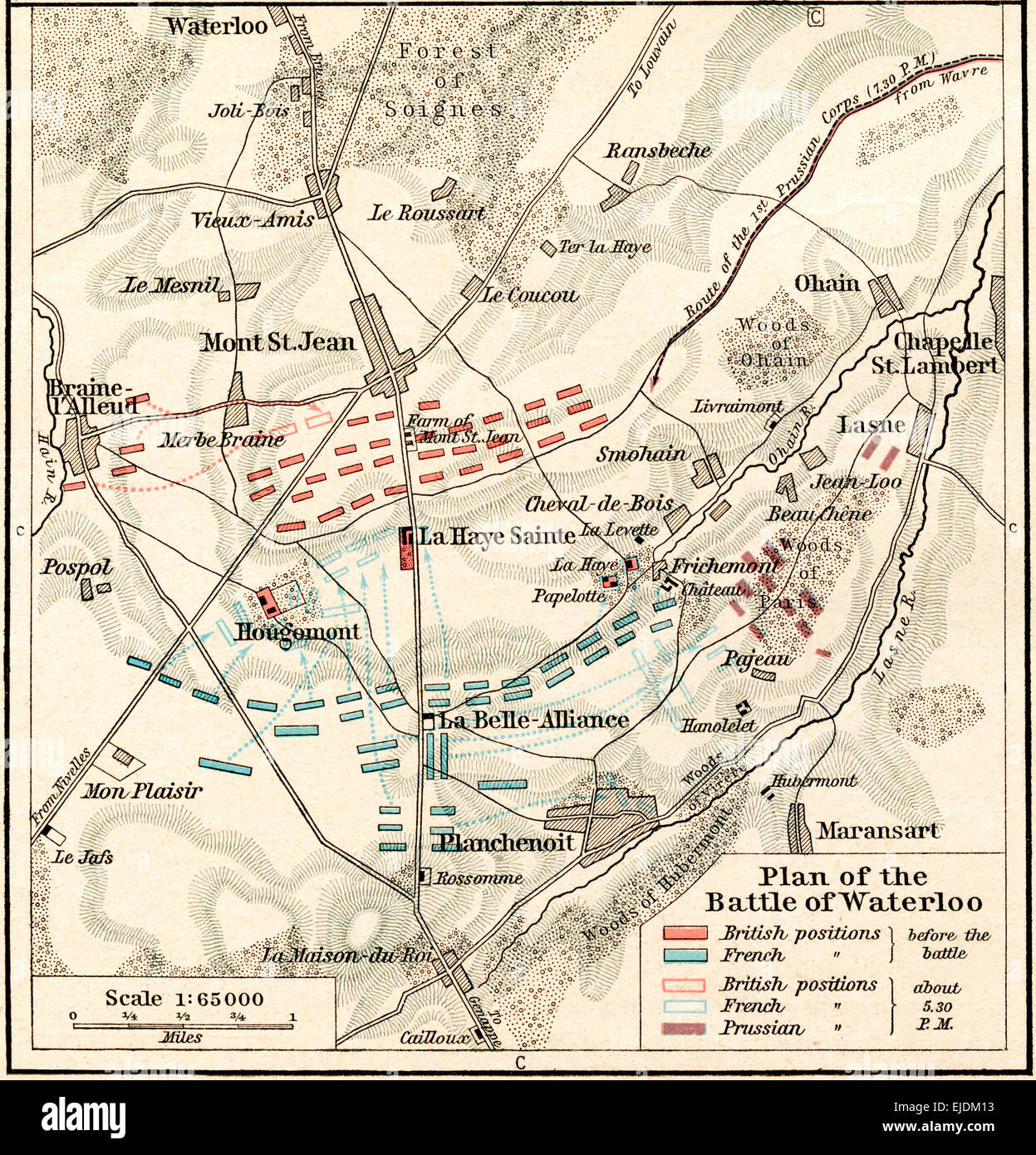 Plan der Schlacht von Waterloo, 16.-18. Juni 1815.  Aus dem historischen Atlas veröffentlicht 1923. Stockfoto