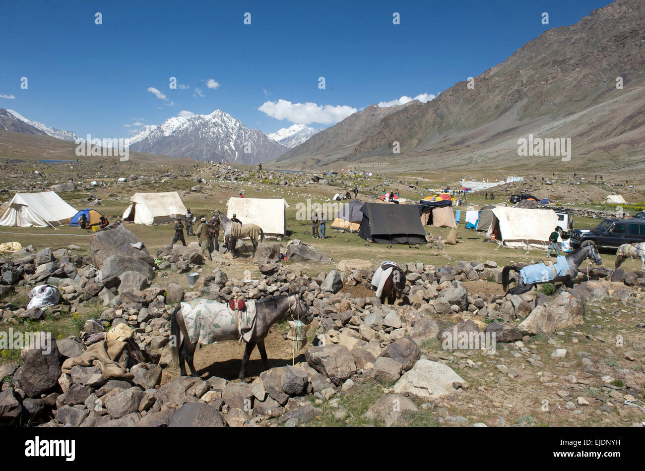 Während die Welten höchsten Polospiel auf dem Shandur-Pass, Chitral, Pakistan konkurrieren rivalisierenden Polo Teams aus Chitral und Gilgit. Stockfoto