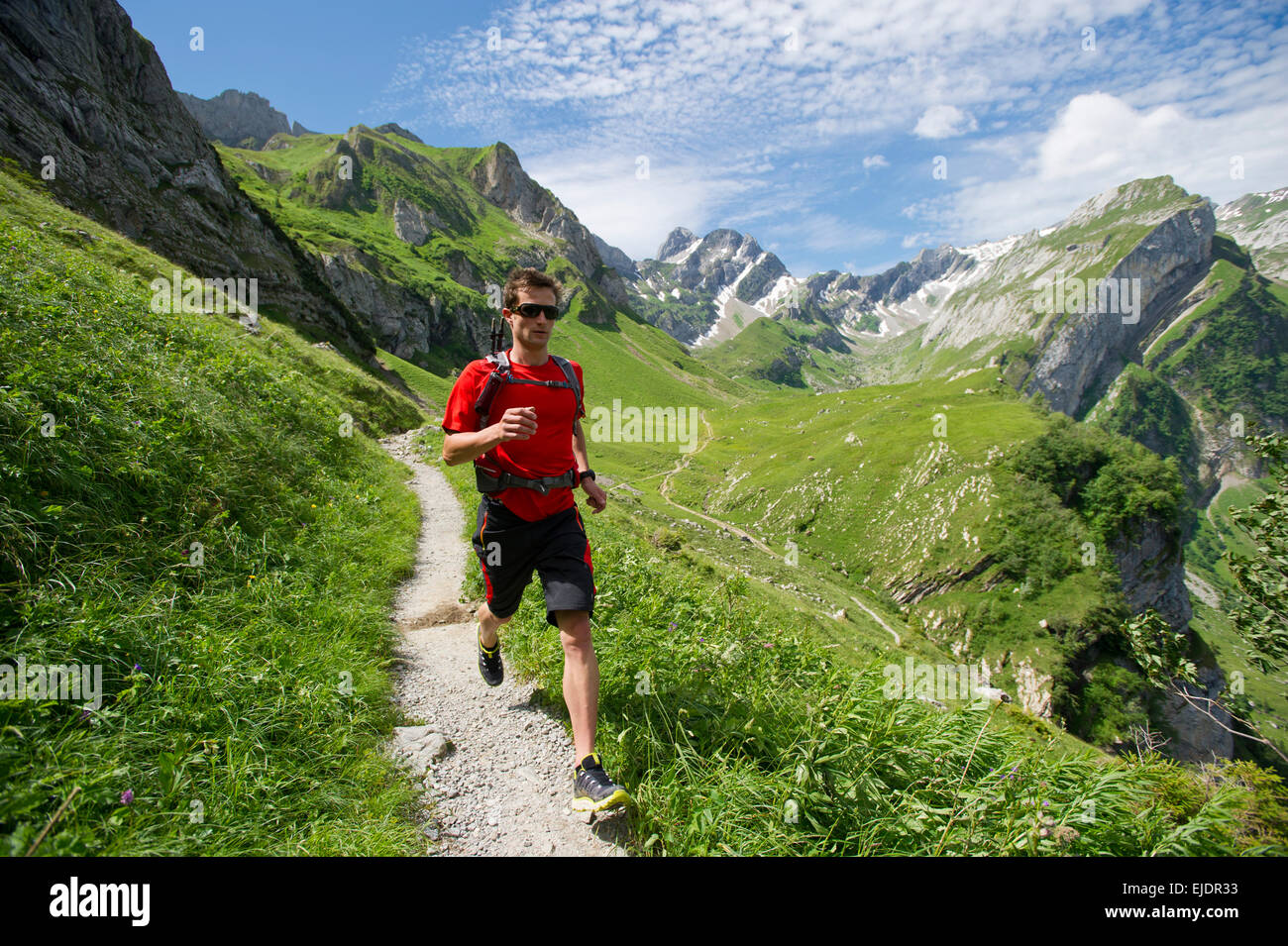 Menschen wandern, Appenzellerland, Schweiz. Stockfoto