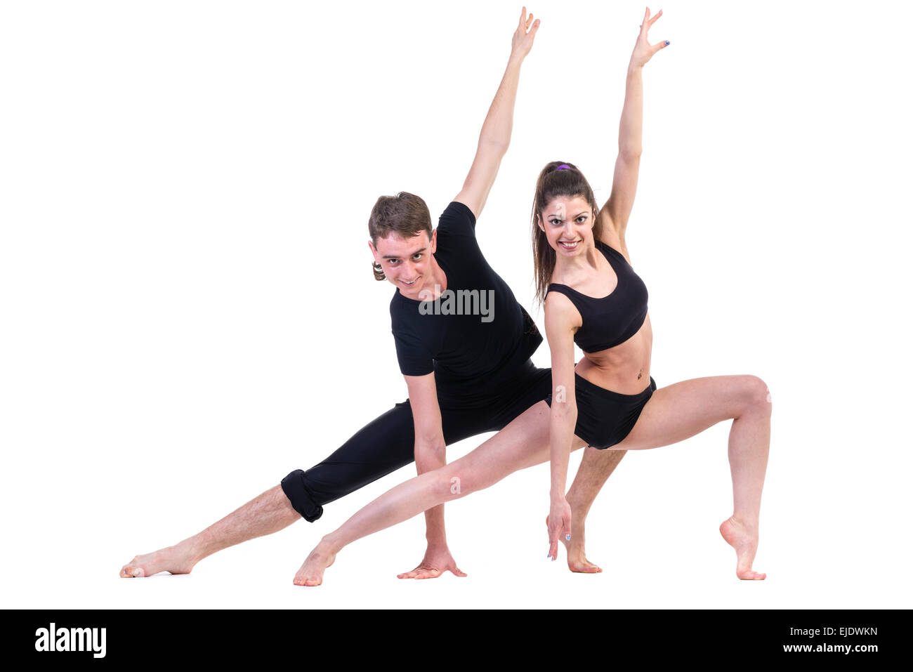 paar Mann und Frau Training Fitness tanzen auf weißer Hintergrund Stockfoto