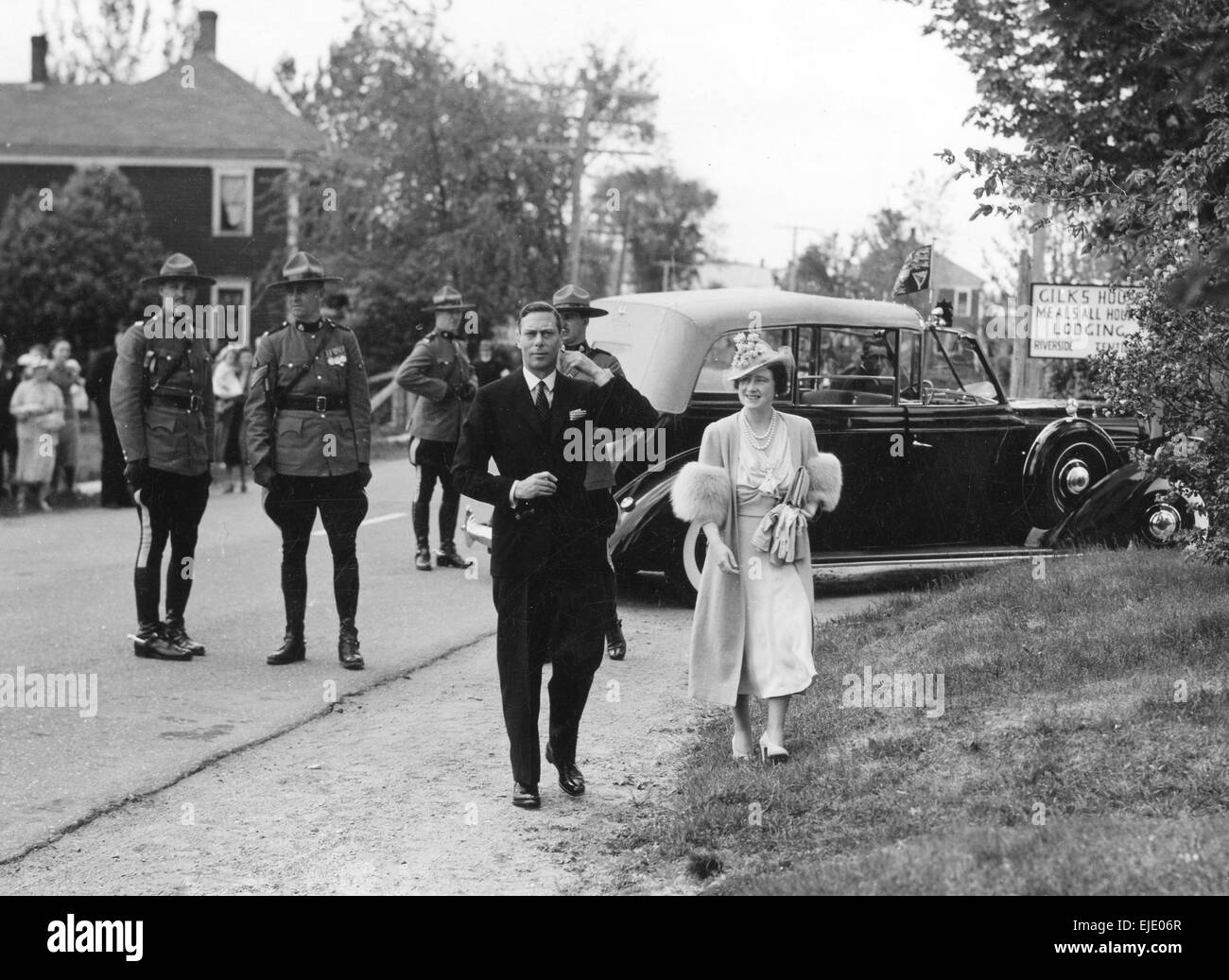 KÖNIGLICHE TOUR DURCH KANADA 1939. König George VI und Königin Elizabeth, die Ankunft in Doaktown, New Brunswick Stockfoto