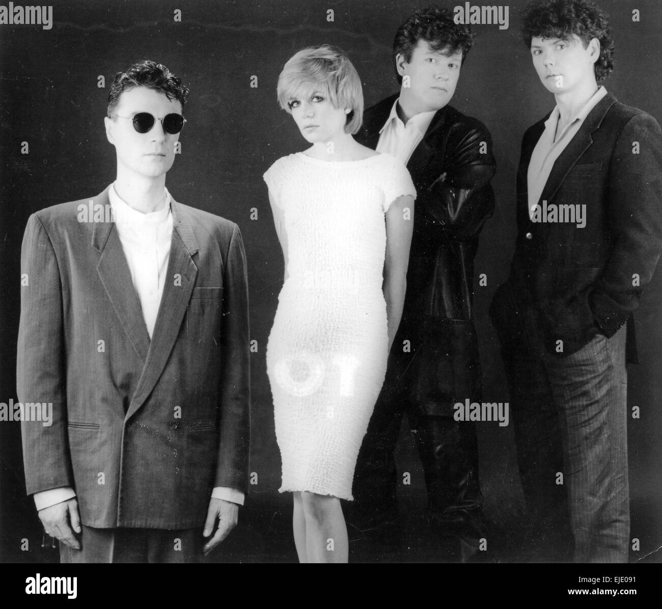 TALKING HEADS Promo-Foto des US-Rock-Gruppe über 1985. Von links: David Tina Weymouth, Chris Frantz, Jerry Harrison Stockfoto