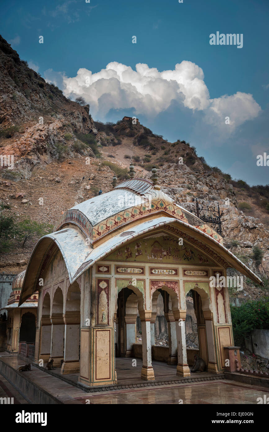 Galtaji Hanuman Hindu-Tempel in der Nähe von Jaipur, Rajasthan, Indien Stockfoto