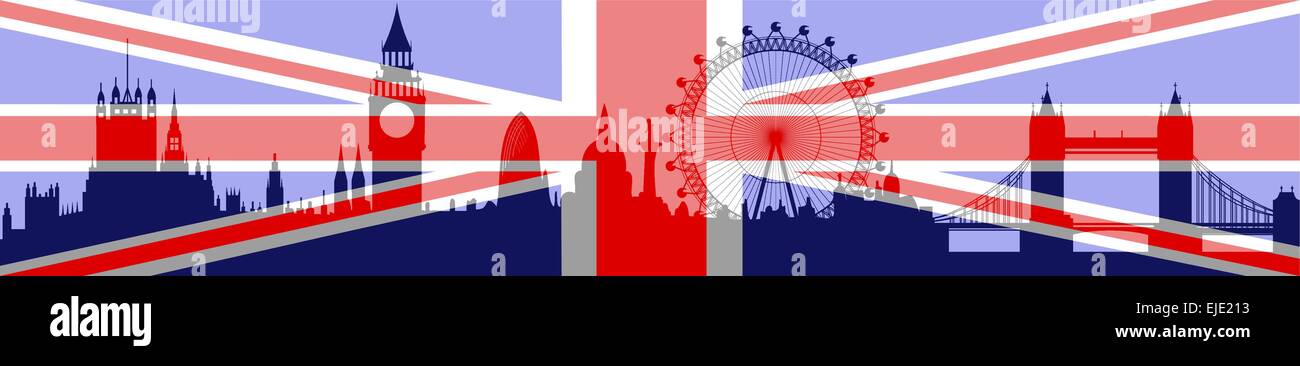 Skyline von London mit Flagge Stock Vektor