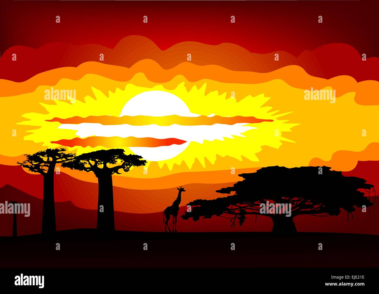 Abstrakte Darstellung des Sonnenuntergangs in Afrika - Vektor Stock Vektor