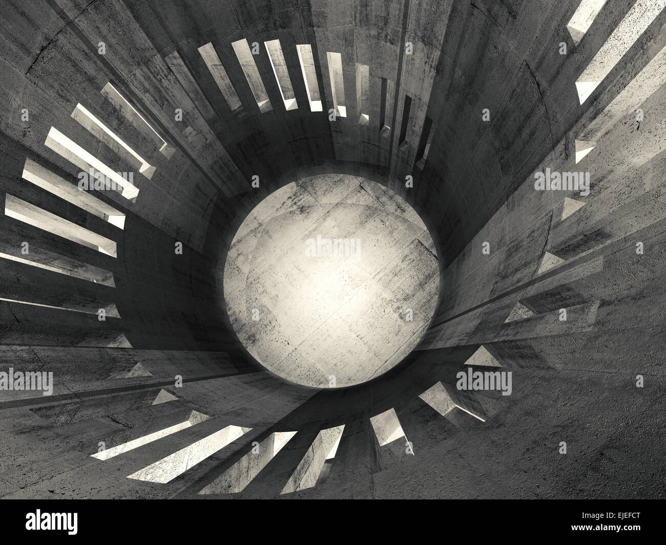 Abstrakte konkrete Rundturm Interieur mit Fenstern platziert in Spiralform, 3d illustration Stockfoto