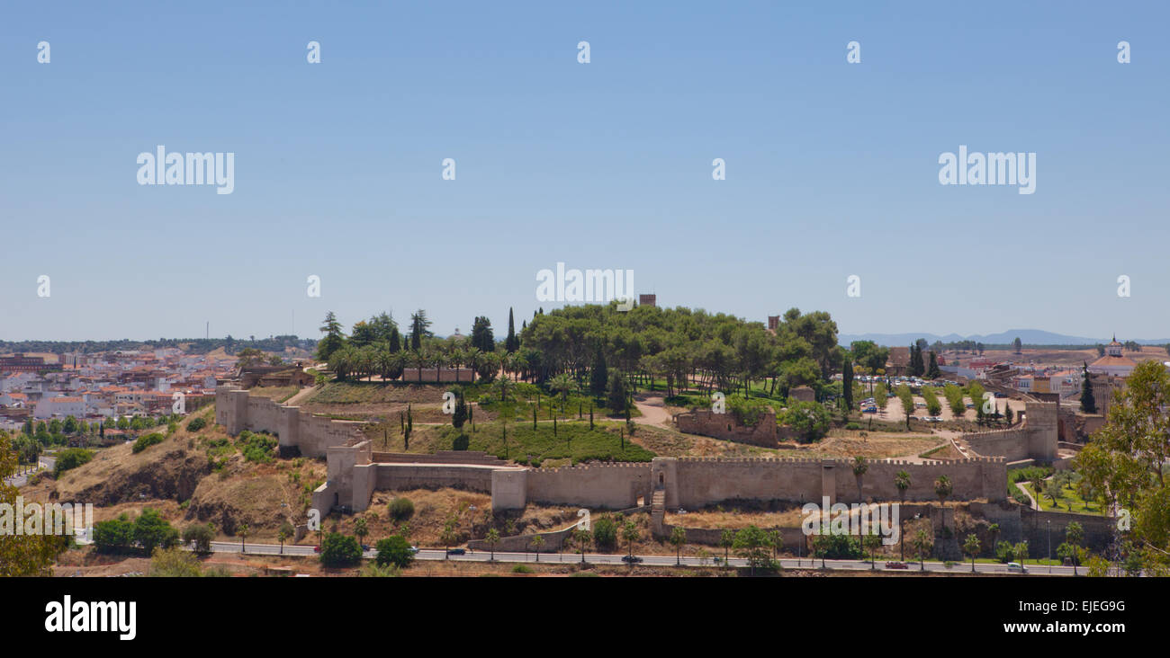 Panoramablick über arabische Zitadelle Midle Alter, aus San Cristobal Fort, Badajoz, Spanien Stockfoto