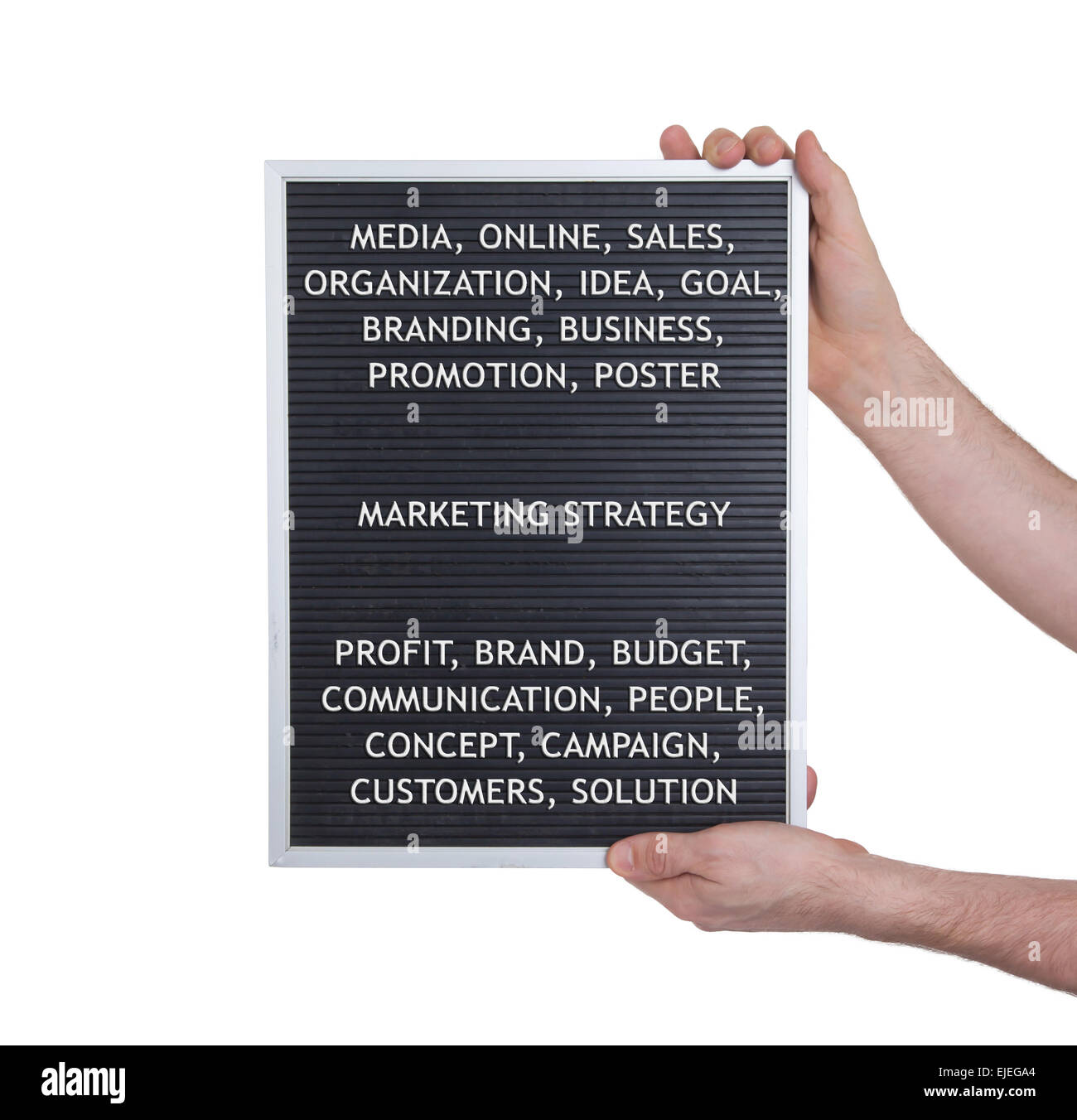 Marketing Strategiekonzept in Kunststoff Buchstaben auf sehr alten Speisekarte an Bord, Vintage-look Stockfoto