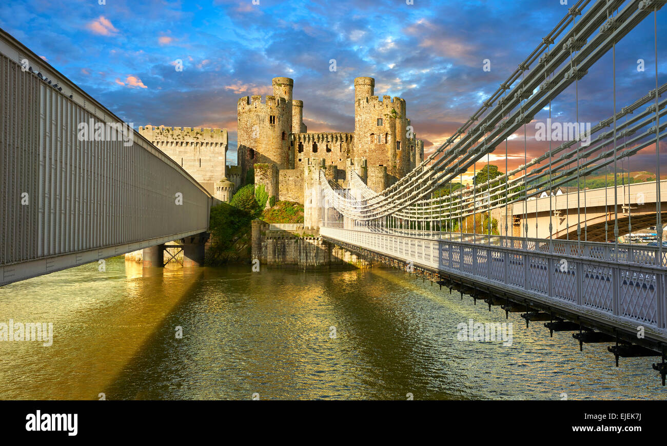 Die mittelalterlichen Conwy Castle gebaut 1283 für Edward 1., ein UNESCO-Weltkulturerbe, Conwy, Wales Stockfoto