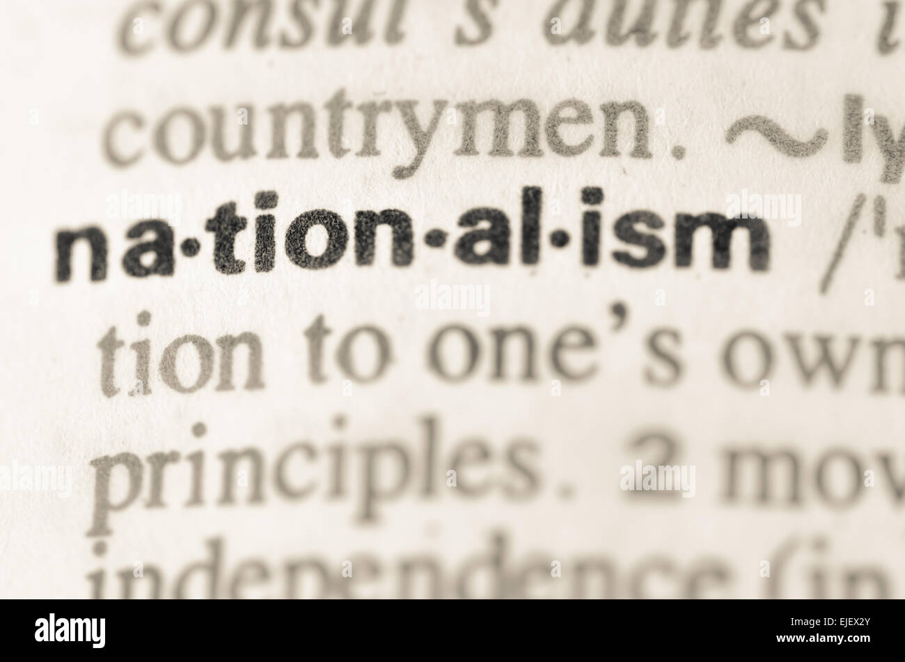 Definition des Wortes Nationalismus im Wörterbuch Stockfoto