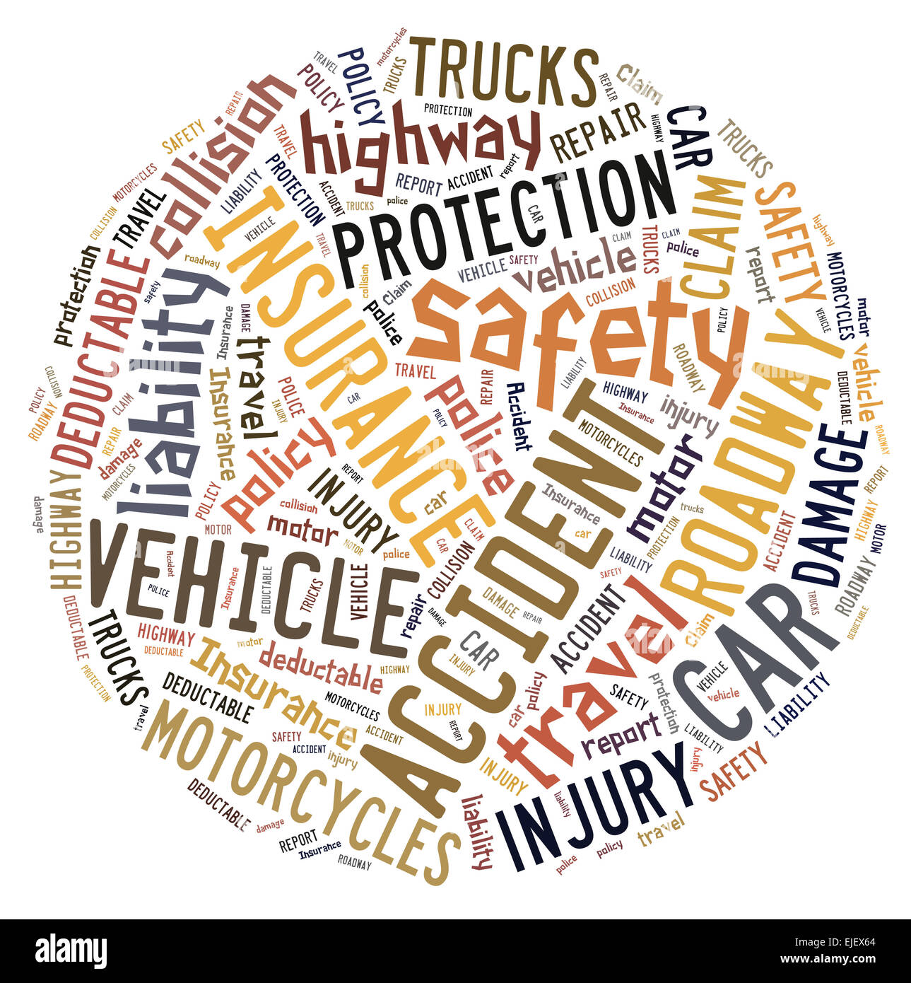 Kreisförmige Wolke zeigt Words Wort, die sich mit Kfz-Versicherung Stockfoto