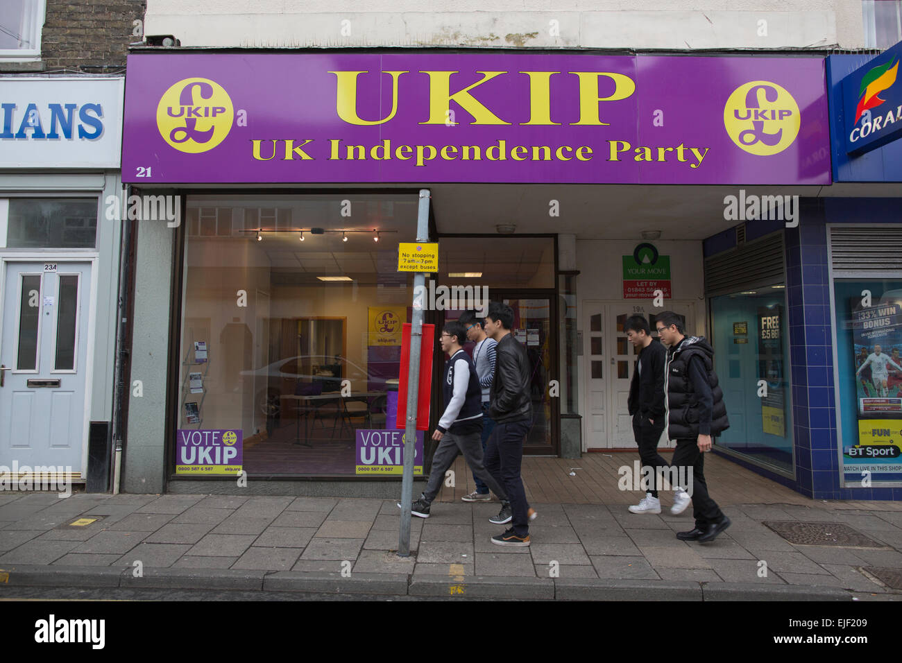 Die UKIP Süden Thanet Kampagne Büros vor den Parlamentswahlen in Ramsgate, Großbritannien Stockfoto