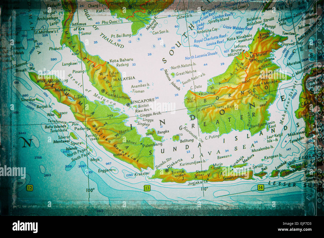 Reisenden Route - Sumatra, Java und Borneo. Fotos von meinem erfolgreichen Satz "Traveler-Route". Diese Zeit-Verarbeitung in Vintage eff Stockfoto