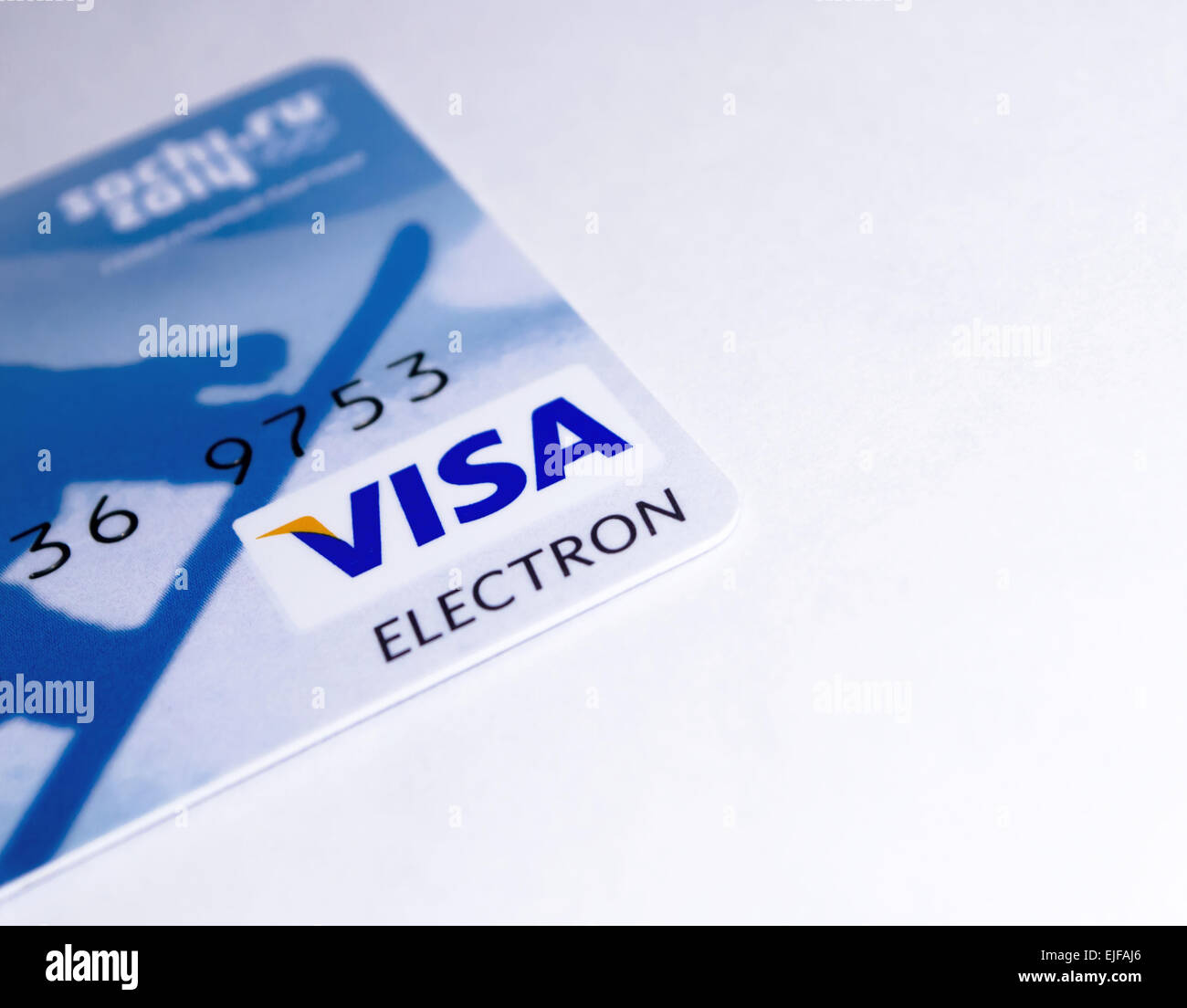 UFA, BASCHKORTOSTAN/Russland 11. Februar 2015 - die Visa-Electron-Karte ist sehr beliebt in Russland als Zahlungsmethode Stockfoto