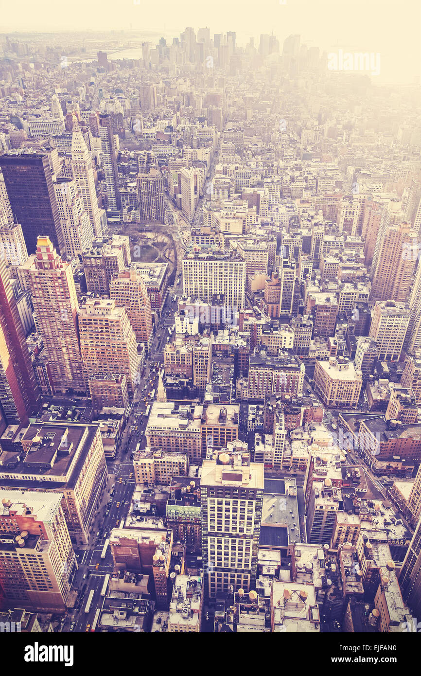 Vintage alte Film stilisiert Luftbild der Innenstadt von New York City, USA Stockfoto