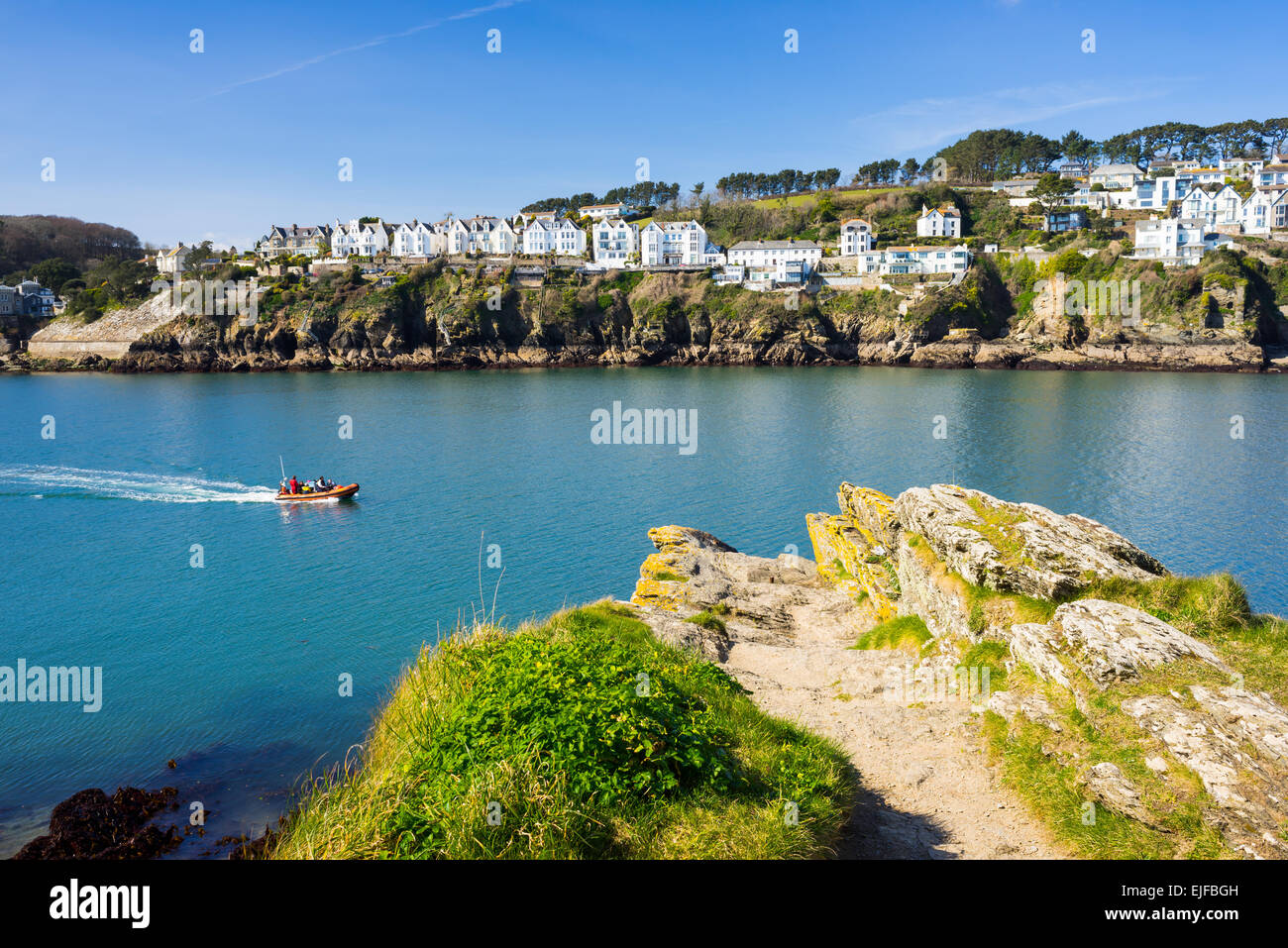 Blick über den Fluss Fowey aus Polruan Block House Cornwall England UK Europe Stockfoto