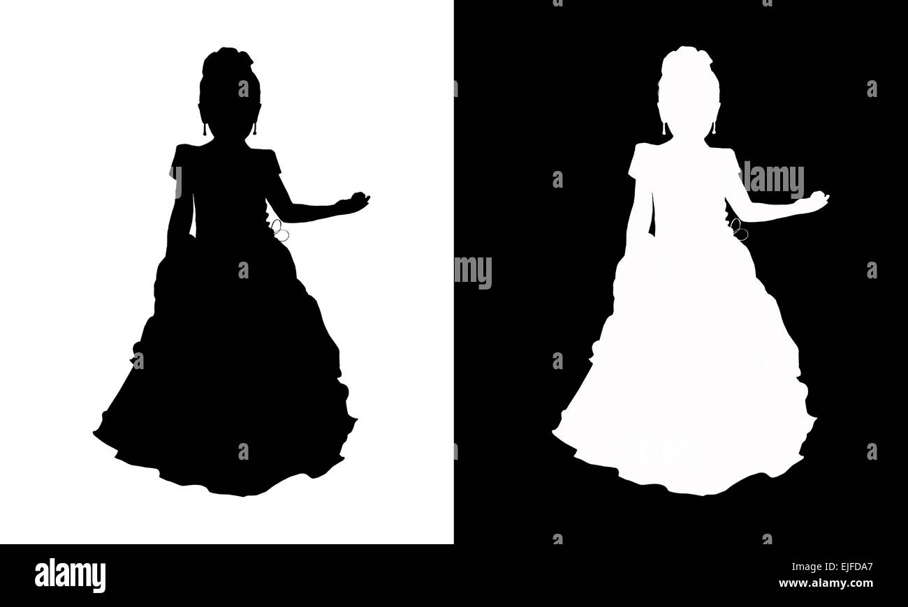 weißen Silhouette der Mädchen - Prinzessin in schwarz und schwarze Silhouette des Mädchens - Prinzessin auf dem weißen Stockfoto