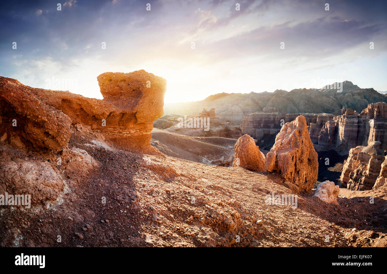 Tscharyn Grand Canyon auf Surise in Kasachstan Stockfoto