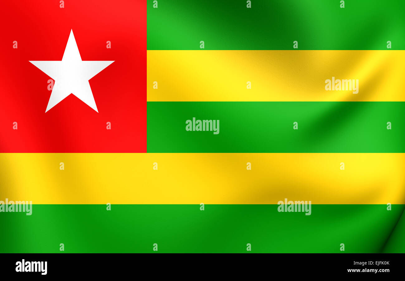 Flagge von Togo. Hautnah. Stockfoto
