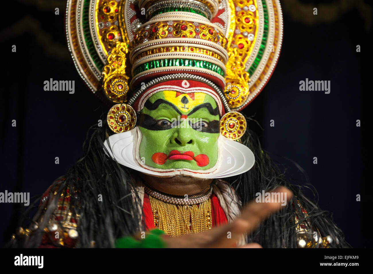 Kathakali Künstler, Mudra - Gesichtsausdruck zeigen Stockfoto