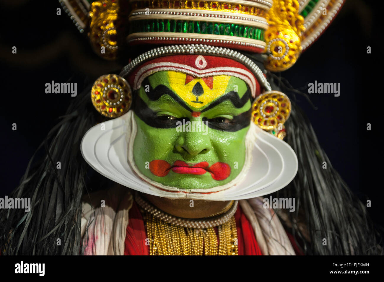 Kathakali Künstler, Mudra - Gesichtsausdruck zeigen Stockfoto