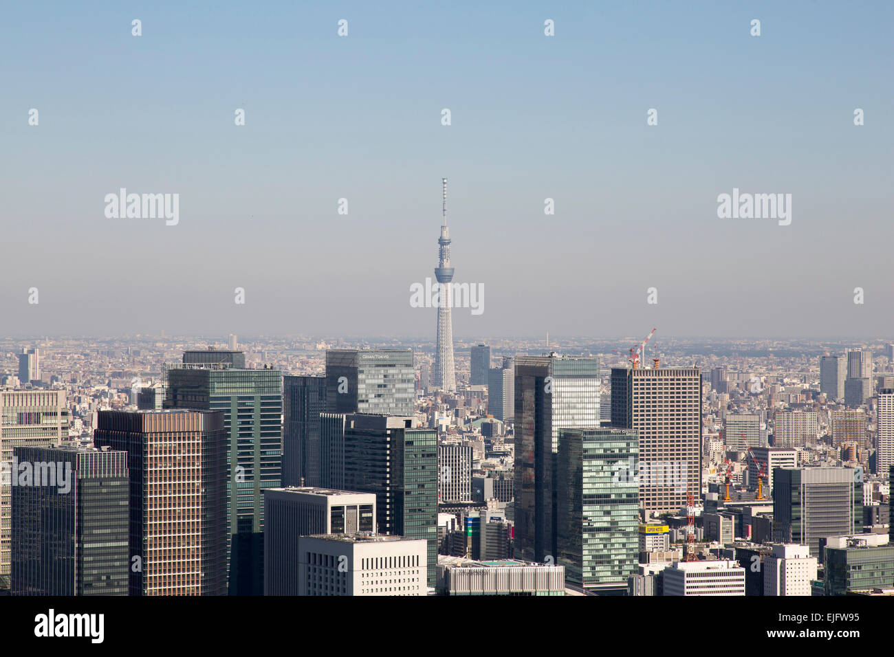 Blick auf Tokio Stadtbild von Toranomon Hills Tower mit Skytree Munitionslagern Turm. Tokyo Stadtbild 2014, Tokio, Japan. Archite Stockfoto