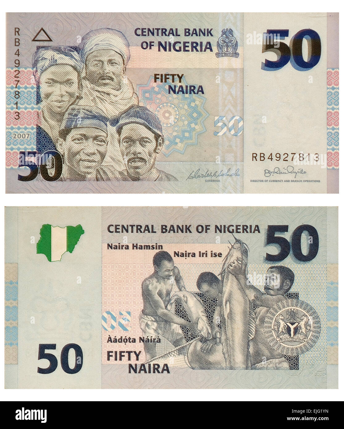 NIGERIA - CIRCA 2008: Der Naira ist die Währung von Nigeria. 50 Naira. Stockfoto