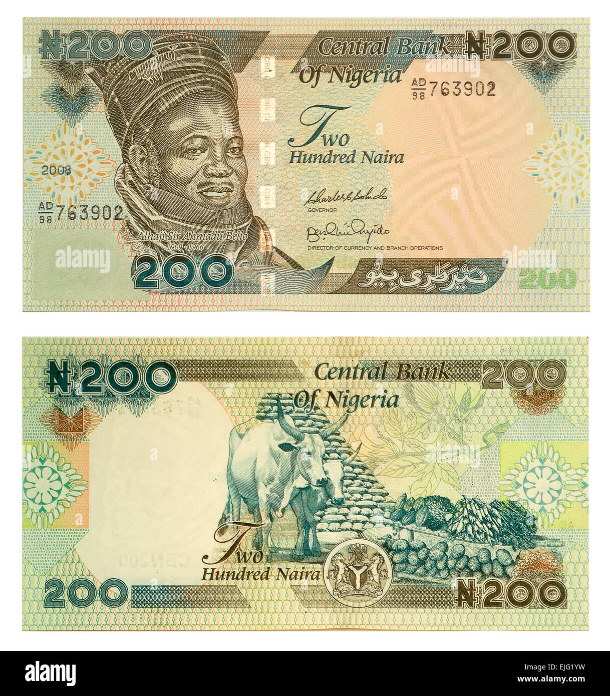 LAOS - CIRCA 2008: Alhaji Sir Ahmadu Bello auf 200 Naira 2008 Banknote aus Nigeria. Stockfoto