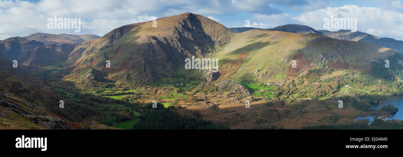 Panorama des Glanmore Tal, Beara Halbinsel, County Kerry, Irland. Stockfoto