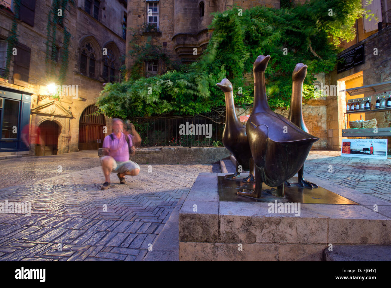 "Place du Marché-Aux-l ', Gans Marktplatz, Sarlat-la-Canéda, Perigord Noir, Dordogne Aquitanien Frankreich Europa Stockfoto