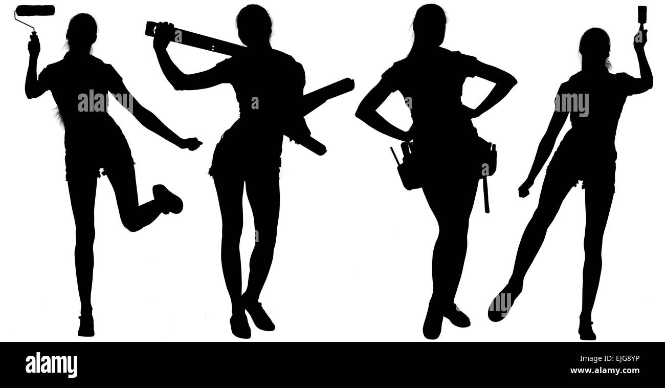 Weibliche Silhouetten mit Werkzeugen Stockfoto