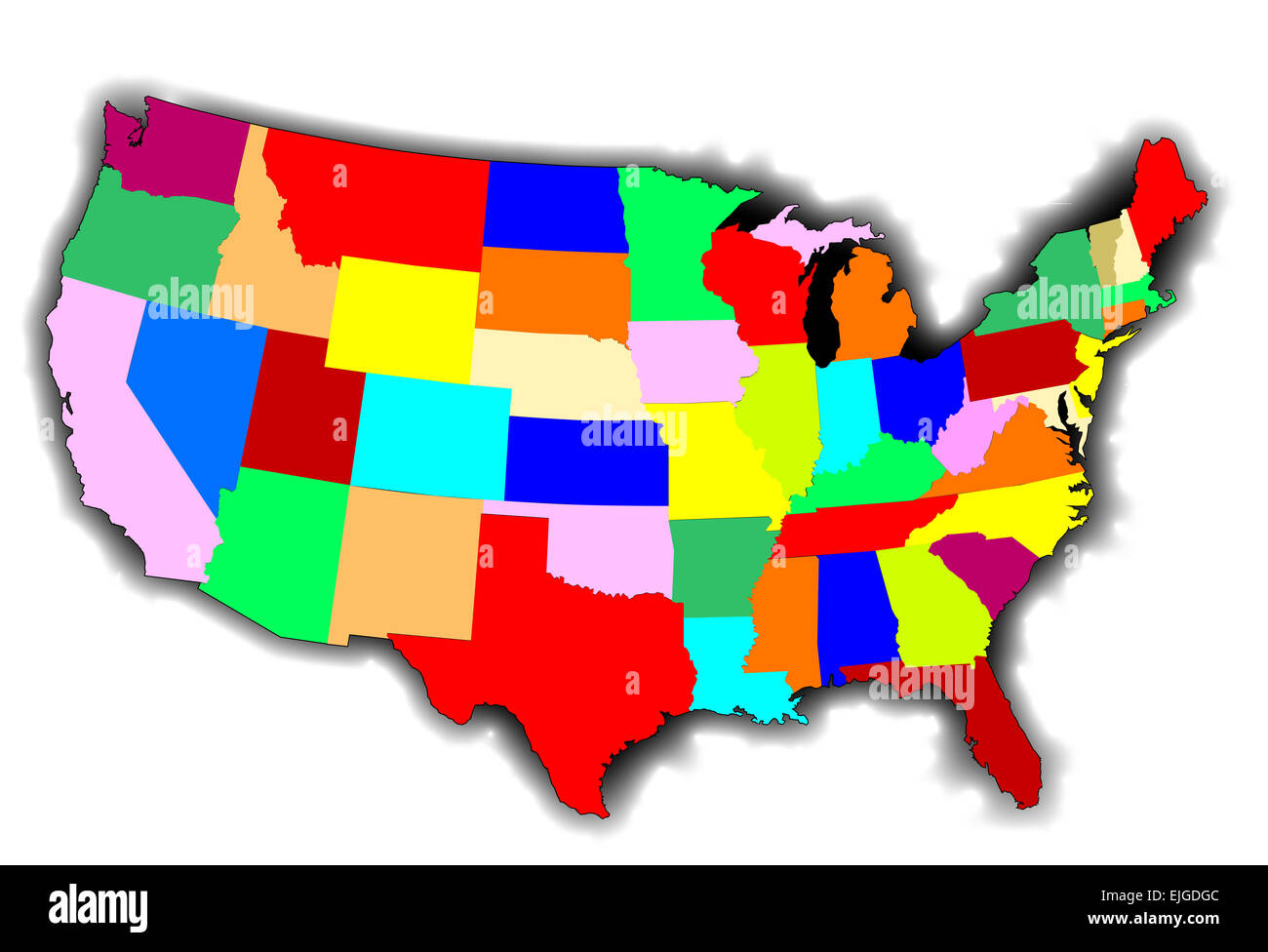 Eine Übersichtskarte der Vereinigten Staaten von Amerika im Patchwork-Stil auf einem weißen Hintergrund Stockfoto