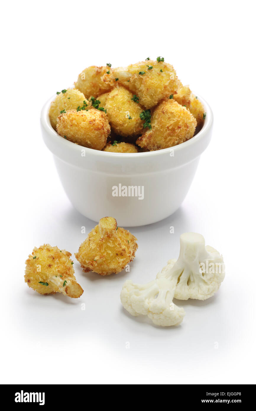 Blumenkohl-Files, vegetarische Kost auf weißem Hintergrund Stockfoto