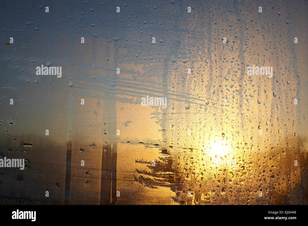 feuchten Glas Sonnenuntergang, Abstraktion Stockfoto
